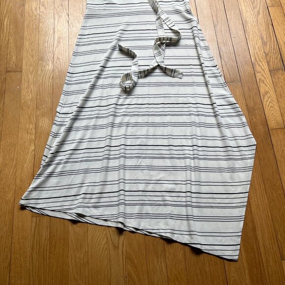 Club Monaco Size M Black White Egret Striped Square Neck Asymmetrical Midi Dress - Picture 12 of 16